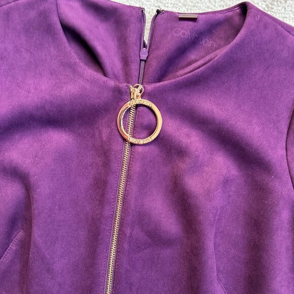 Calvin Klein Plum Purple Faux Suede Fit and Flare Dress Zipper Accent sz 6 - Picture 2 of 6